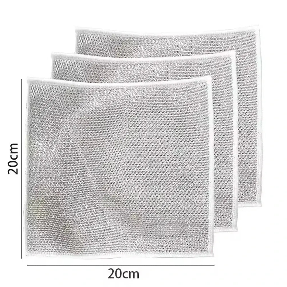 10PC Magic Dishcloth with Silver Wire Built-in Sponge Thickened Microfiber Kitchen Cleaning Cloth Steel Scrub Ball Multi-Purpose Homeysolve