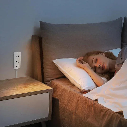 Space‑Saving Rotating Outlet Extender – Adjustable Length Power Socket (Bedside/Nightstand)