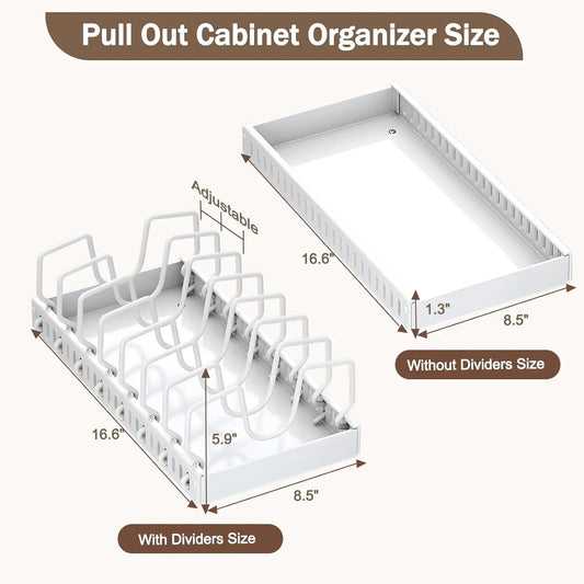Pull-Out Cabinet Organizer for Pots and Pans – Under Cabinet Storage with Adjustable Dividers | Pot Lid Holder & Cookware Rack for Kitchen Organization