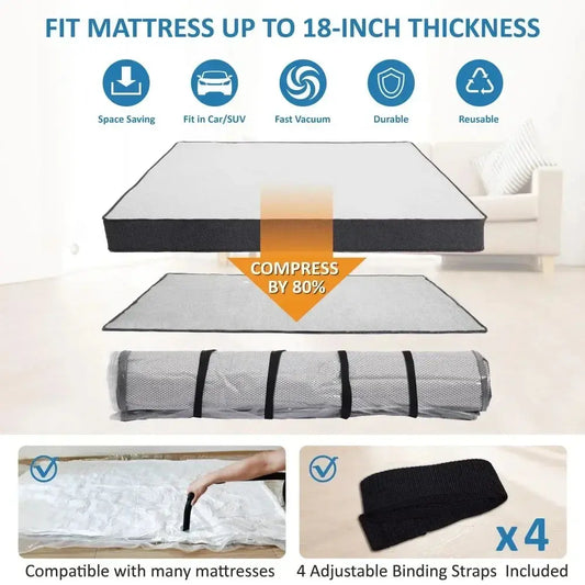 Storage Mattress Vacuum Storage Bag for Moving - Vacuum Seal Mattress Bag with Straps for Easy Moving, Shipping and Storing Homeysolve