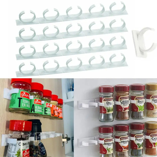 1/4 Pcs Wall Mount Home Kitchen Storage Rack Ingredient Spice Plastic Clip Rack Organizer Accessories Jars Spice Holder Tools Homeysolve