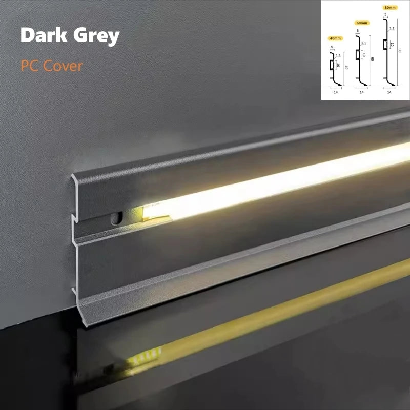 Aluminum LED Skirting Profile | 5mm Narrow Wall Baseboard Strip Channel (H4/6/8cm)