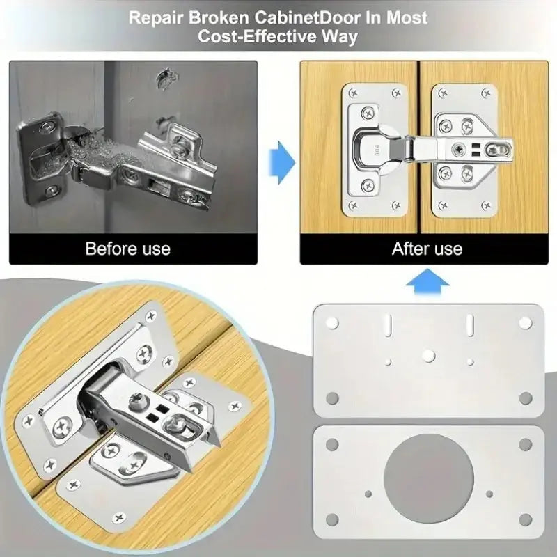 2/4/10 Pieces Cabinet Hinge Repair Plate Kit for Home Kitchen Cabinets and Furniture with Holes, Stainless Steel Door Hinge Mounting Plate Homeysolve