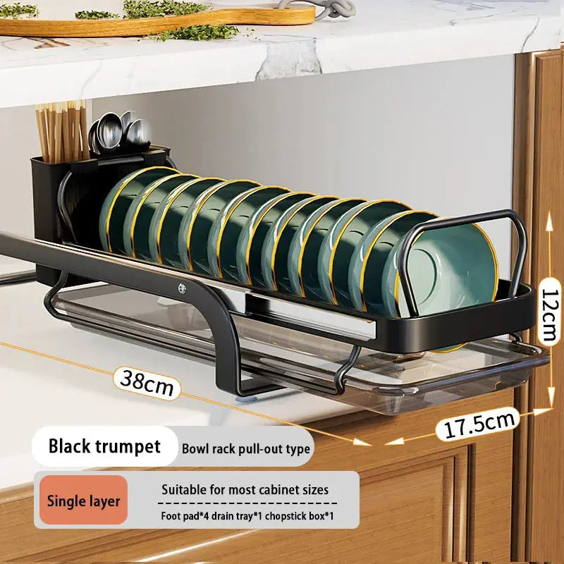 Kitchen Storage Rack Pull-Out Dish Drainer — Built-In Cabinet/Sink Organizer for Plates, Bowls & Cups Homeysolve