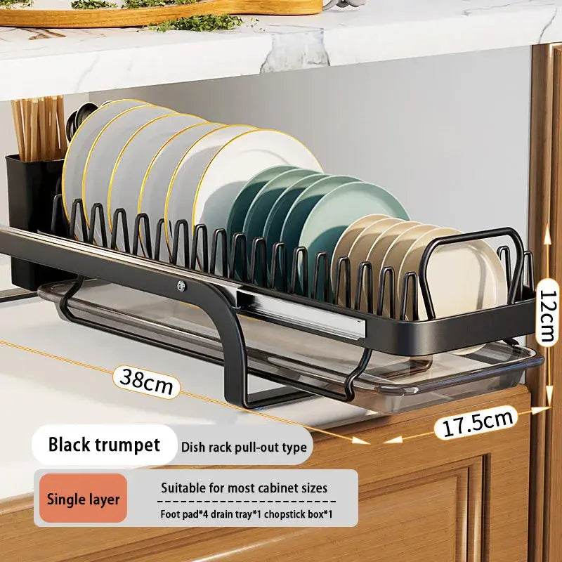 Kitchen Storage Rack Pull-Out Dish Drainer — Built-In Cabinet/Sink Organizer for Plates, Bowls & Cups Homeysolve