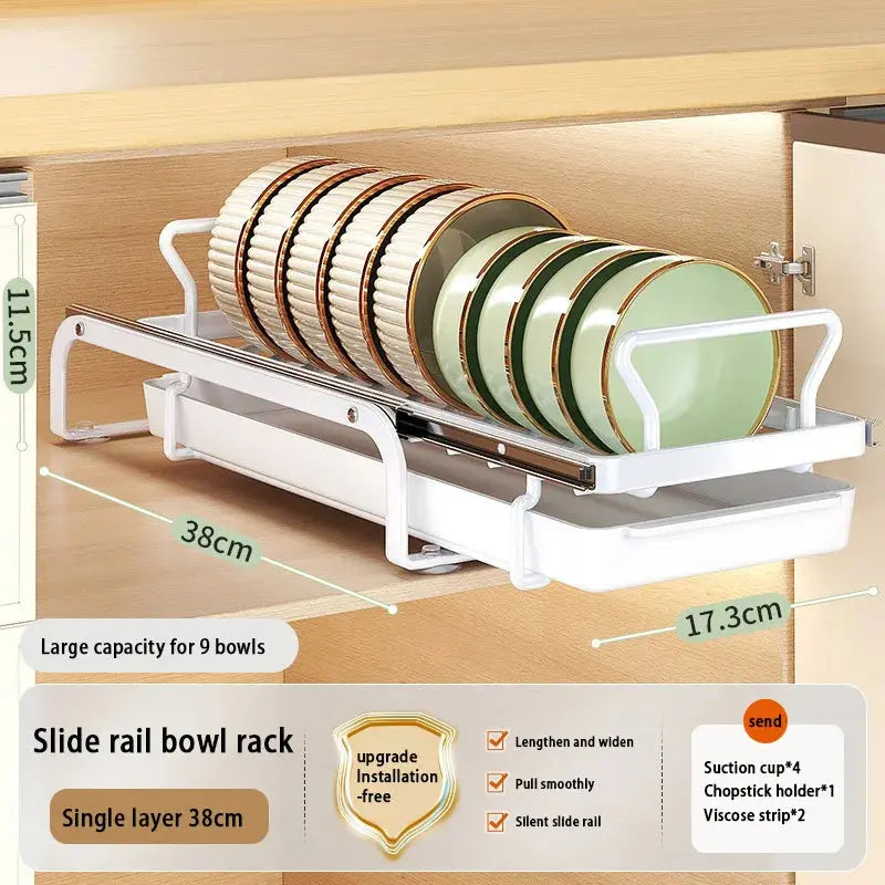 Kitchen Storage Rack Pull-Out Dish Drainer — Built-In Cabinet/Sink Organizer for Plates, Bowls & Cups Homeysolve