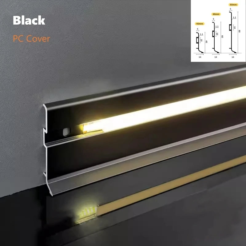 Aluminum LED Skirting Profile | 5mm Narrow Wall Baseboard Strip Channel (H4/6/8cm)