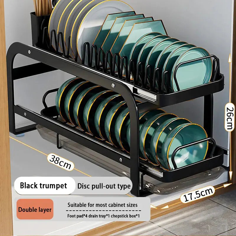 Kitchen Storage Rack Pull-Out Dish Drainer — Built-In Cabinet/Sink Organizer for Plates, Bowls & Cups Homeysolve
