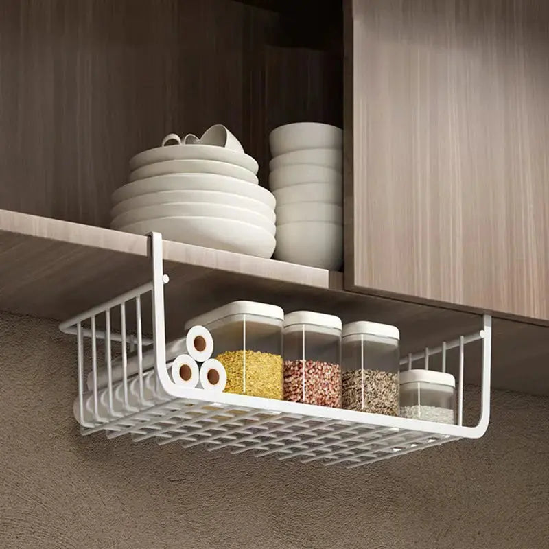 2025 Hanging Net Basket Large Capacity Hanging Storage Basket Iron Material Under Cabinet Wall Wardrobe Home Kitchen Tools Homeysolve