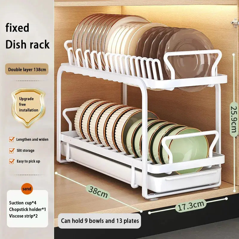 Kitchen Storage Rack Pull-Out Dish Drainer — Built-In Cabinet/Sink Organizer for Plates, Bowls & Cups Homeysolve