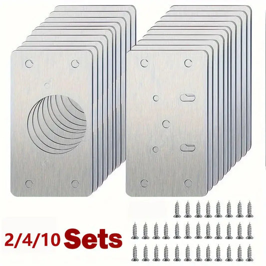 2/4/10 Pieces Cabinet Hinge Repair Plate Kit for Home Kitchen Cabinets and Furniture with Holes, Stainless Steel Door Hinge Mounting Plate Homeysolve