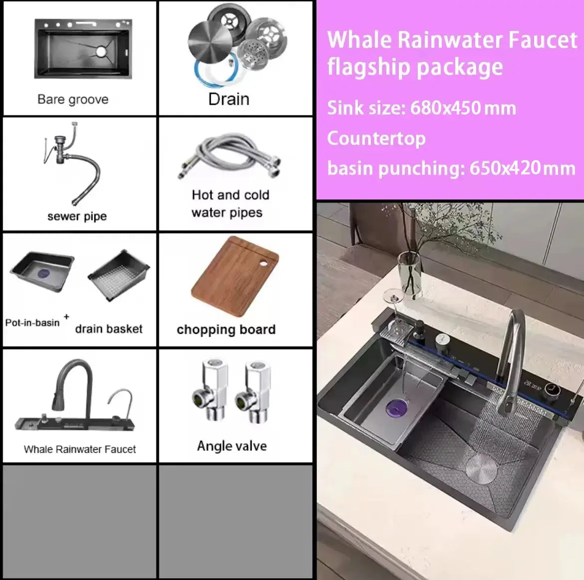 Smart Stainless Steel Kitchen Sink with Waterfall Faucet & Display Homeysolve