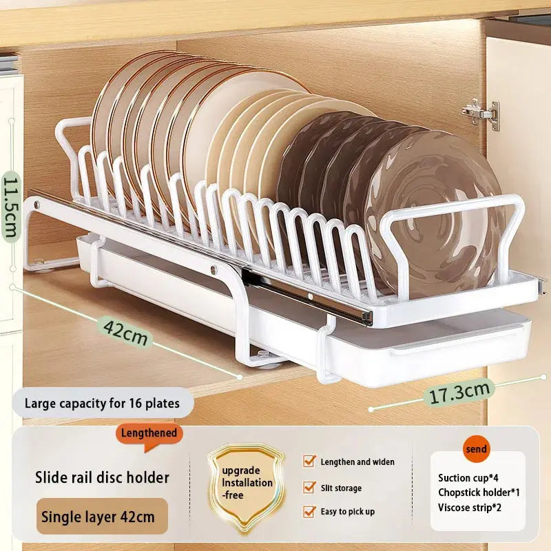 Kitchen Storage Rack Pull-Out Dish Drainer — Built-In Cabinet/Sink Organizer for Plates, Bowls & Cups Homeysolve