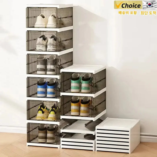 Dustproof 6 Layers Foldable Shoes Box Stackable Transparent Thickened Plastic Bins Sneaker Shoe Organizer Cabinet Organizers Homeysolve