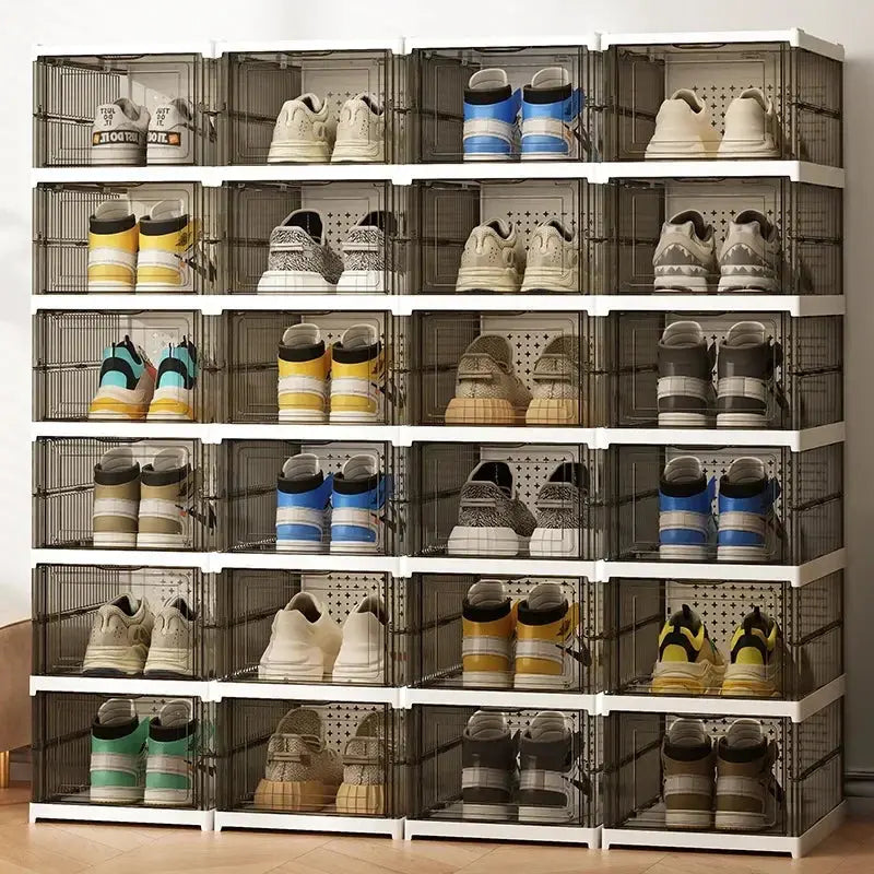Dustproof 6 Layers Foldable Shoes Box Stackable Transparent Thickened Plastic Bins Sneaker Shoe Organizer Cabinet Organizers Homeysolve