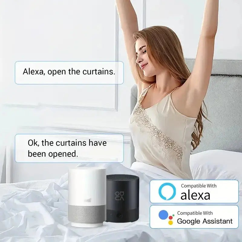 Smart Curtain Opener with App, Remote, Timer & Voice (WiFi/Bluetooth)