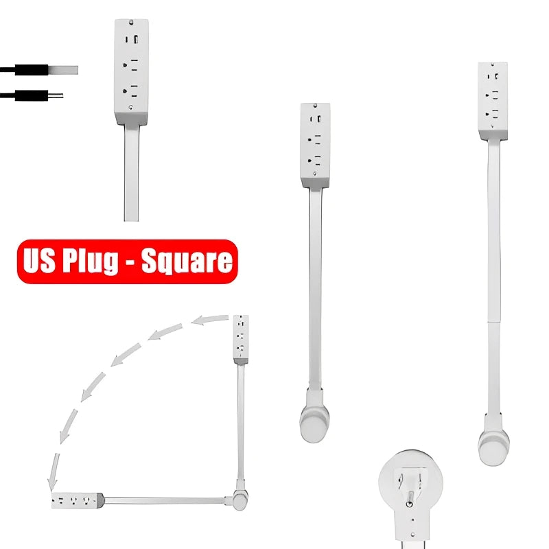 Space‑Saving Rotating Outlet Extender – Adjustable Length Power Socket (Bedside/Nightstand)