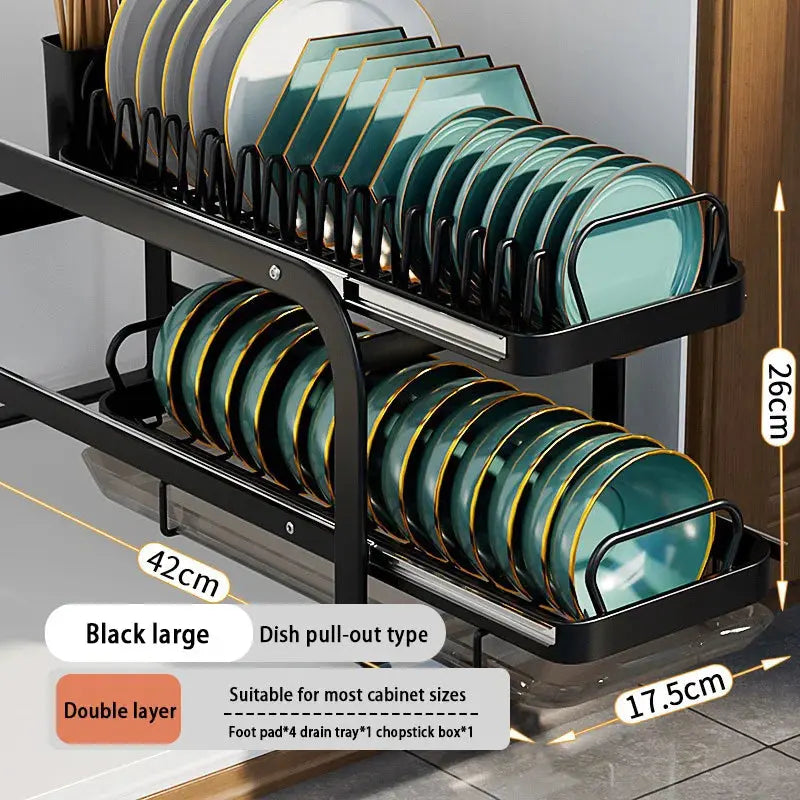 Kitchen Storage Rack Pull-Out Dish Drainer — Built-In Cabinet/Sink Organizer for Plates, Bowls & Cups Homeysolve