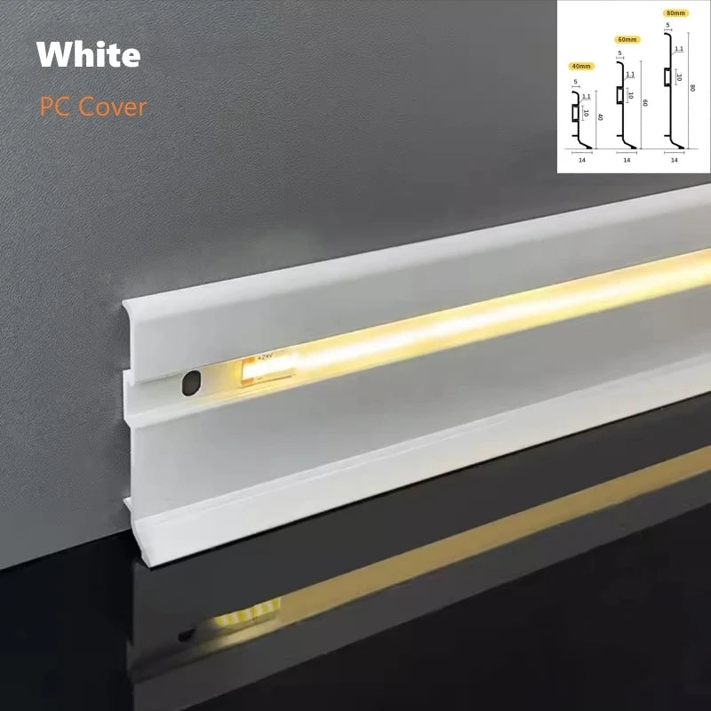 Aluminum LED Skirting Profile | 5mm Narrow Wall Baseboard Strip Channel (H4/6/8cm)