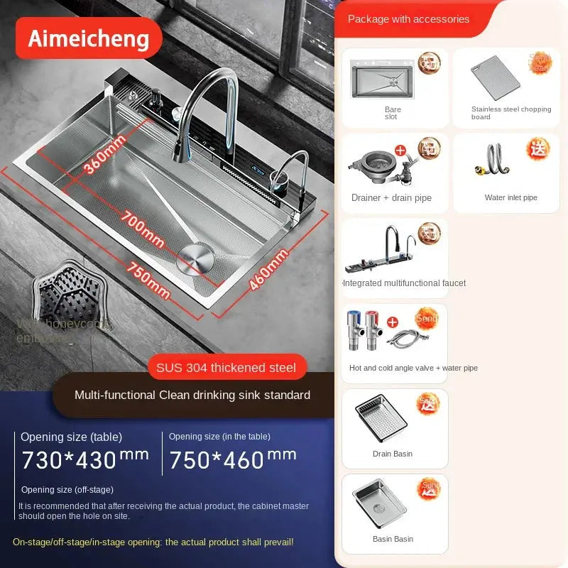 Smart Stainless Steel Kitchen Sink with Waterfall Faucet & Display Homeysolve