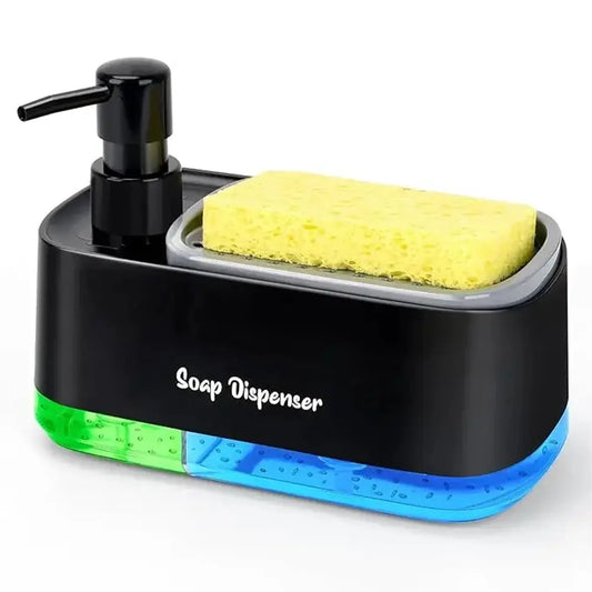 Hand and Dish Soap Dispenser Set Detergent Dispenser Sponge Holder 2-in-1 Countertop Soap Pump Dispenser for Kitchen Sink Homeysolve