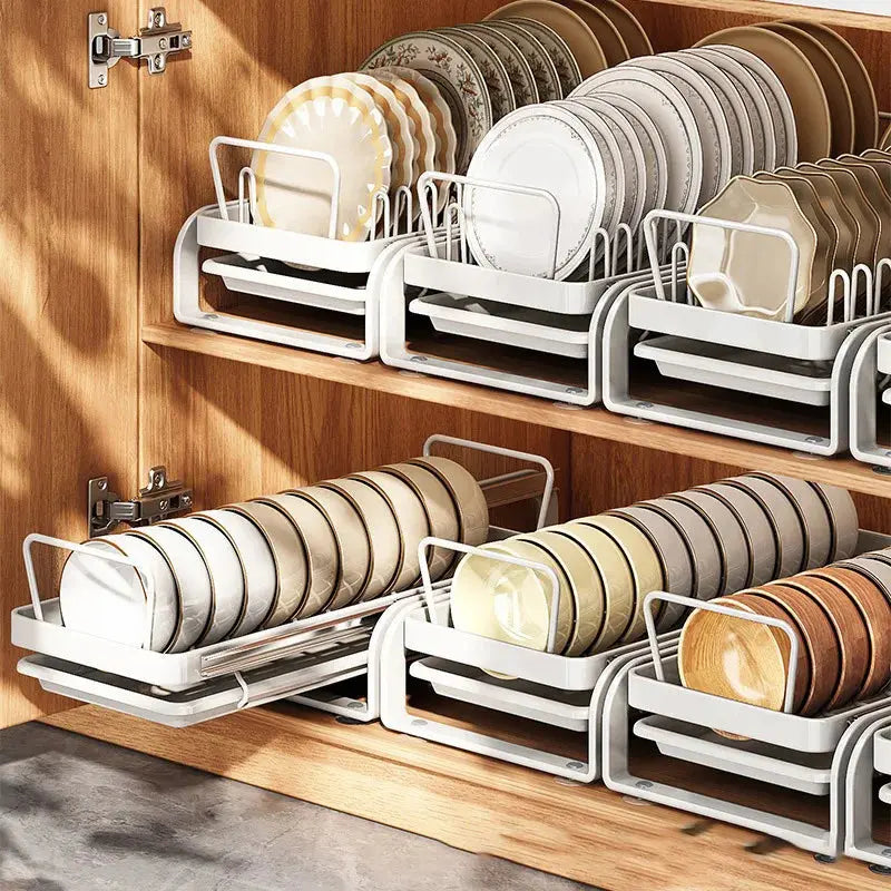 Kitchen Storage Rack Pull-Out Dish Drainer — Built-In Cabinet/Sink Organizer for Plates, Bowls & Cups Homeysolve