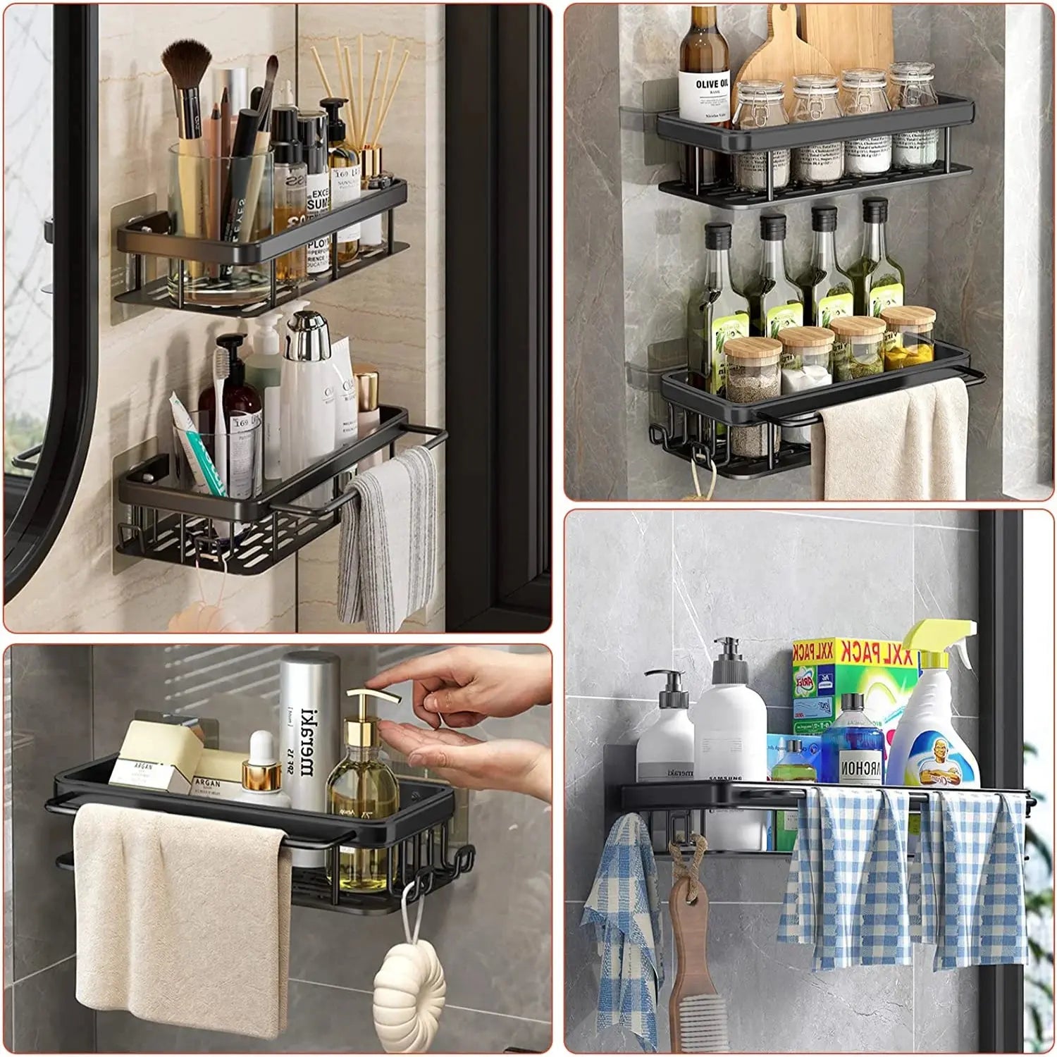 Wall Hanging Corner Rectangular Rack Bathroom Shelf Towel Rack Shelves Wall Shower  Shampoo Rack No Drill Shelf Tripod Homeysolve