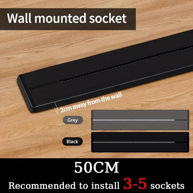 High‑Power Track Socket Wall Rail (40/50cm) – Movable Outlets, 8000W, EU/US/UK, USB‑C