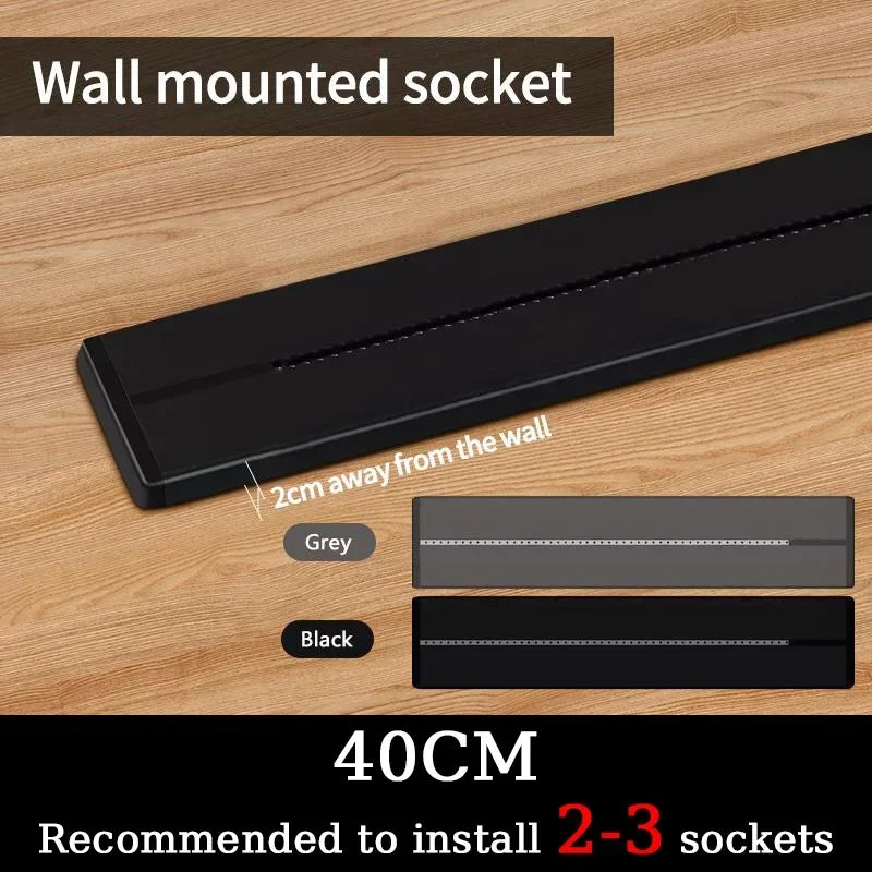 High‑Power Track Socket Wall Rail (40/50cm) – Movable Outlets, 8000W, EU/US/UK, USB‑C