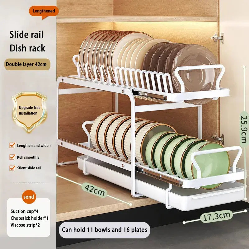 Kitchen Storage Rack Pull-Out Dish Drainer — Built-In Cabinet/Sink Organizer for Plates, Bowls & Cups Homeysolve