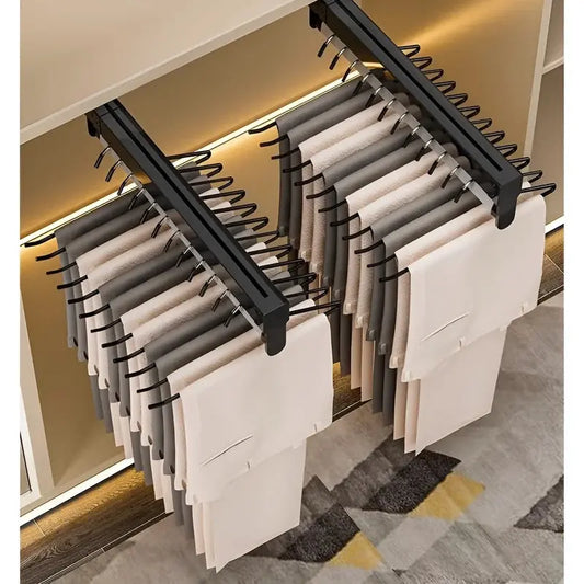 Wardrobe Pull-out Retractable Hanger Telescopic Clothe Hanging Rod Hanging Trousers WardrobeStorage and Pull-out Clothes Hanger Homeysolve