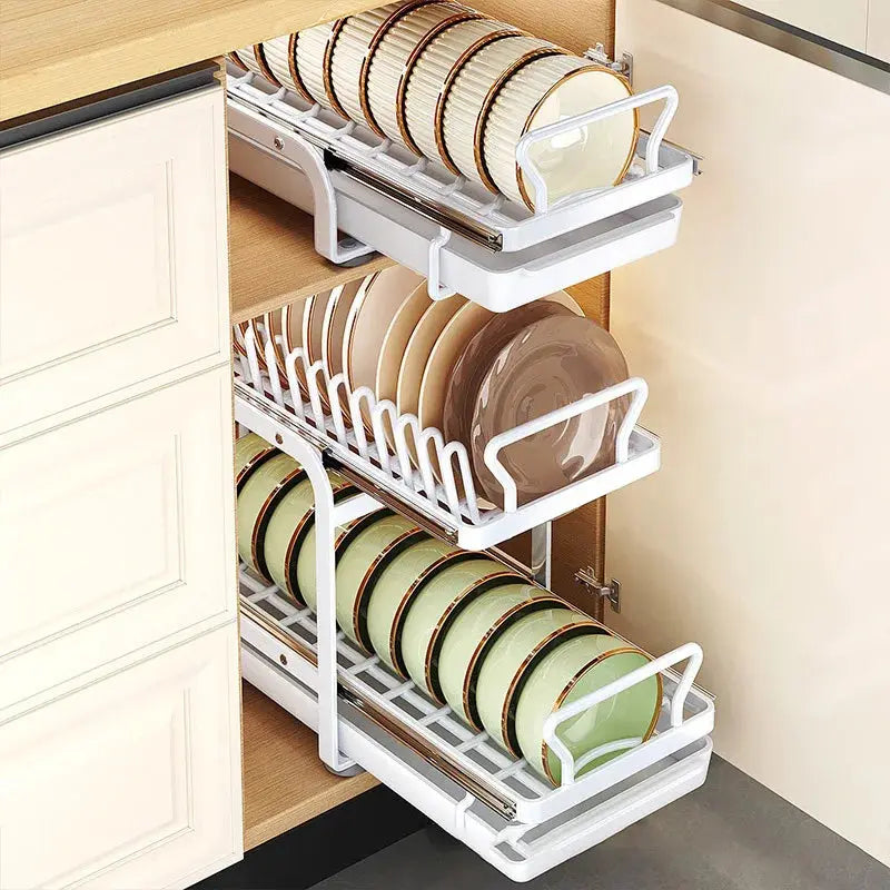 Kitchen Storage Rack Pull-Out Dish Drainer — Built-In Cabinet/Sink Organizer for Plates, Bowls & Cups Homeysolve