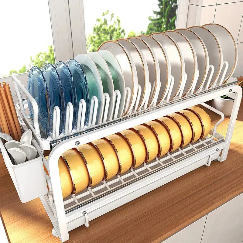 Kitchen Storage Rack Pull-Out Dish Drainer — Built-In Cabinet/Sink Organizer for Plates, Bowls & Cups Homeysolve