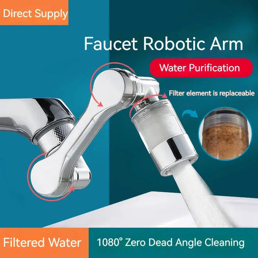 1080° Rotating Water Purification Filter Plastic Faucet Mechanical Arm Spray Head Kitchen Washbasin Extension Tap Aerator Univer Homeysolve