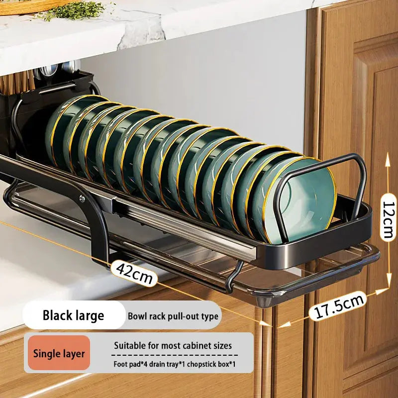 Kitchen Storage Rack Pull-Out Dish Drainer — Built-In Cabinet/Sink Organizer for Plates, Bowls & Cups Homeysolve