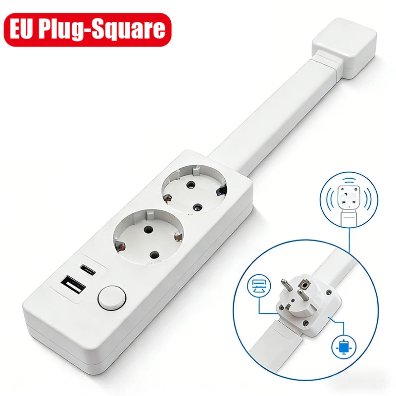 Space‑Saving Rotating Outlet Extender – Adjustable Length Power Socket (Bedside/Nightstand)