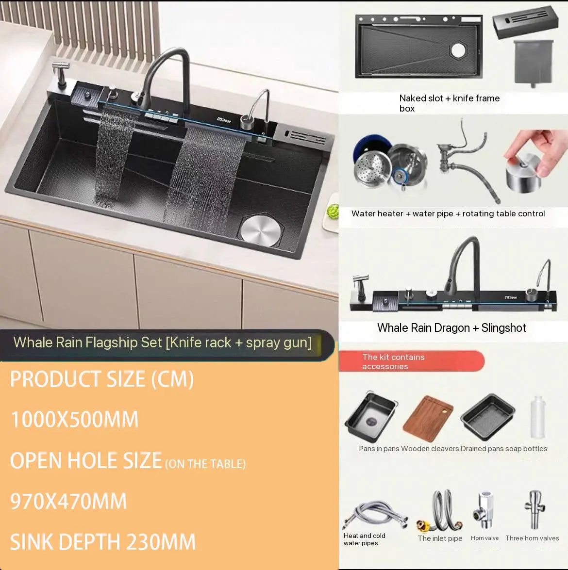 Smart Stainless Steel Kitchen Sink with Waterfall Faucet & Display Homeysolve