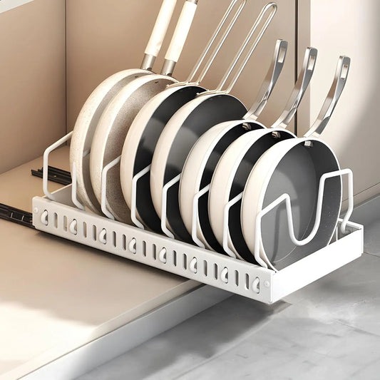 Pull-Out Cabinet Organizer for Pots and Pans – Under Cabinet Storage with Adjustable Dividers | Pot Lid Holder & Cookware Rack for Kitchen Organization