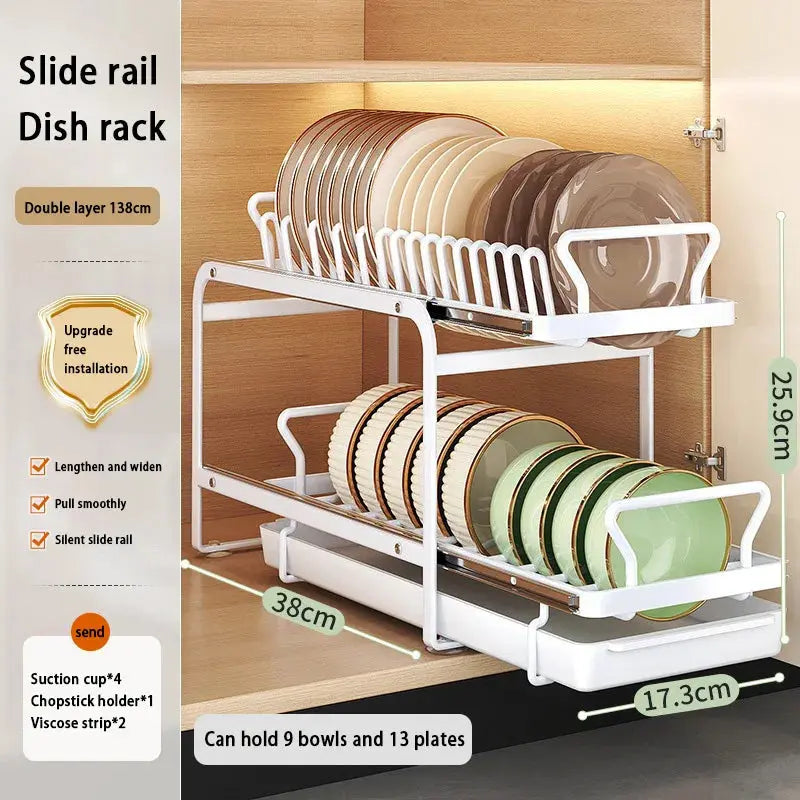 Kitchen Storage Rack Pull-Out Dish Drainer — Built-In Cabinet/Sink Organizer for Plates, Bowls & Cups Homeysolve