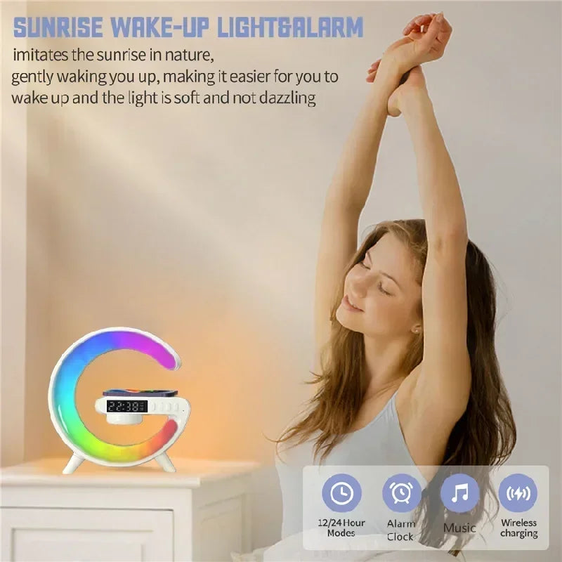 3-in-1 Wireless Charging Station Speaker Clock with Night Light