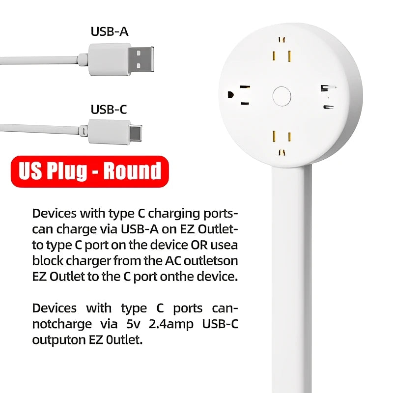 Space‑Saving Rotating Outlet Extender – Adjustable Length Power Socket (Bedside/Nightstand)