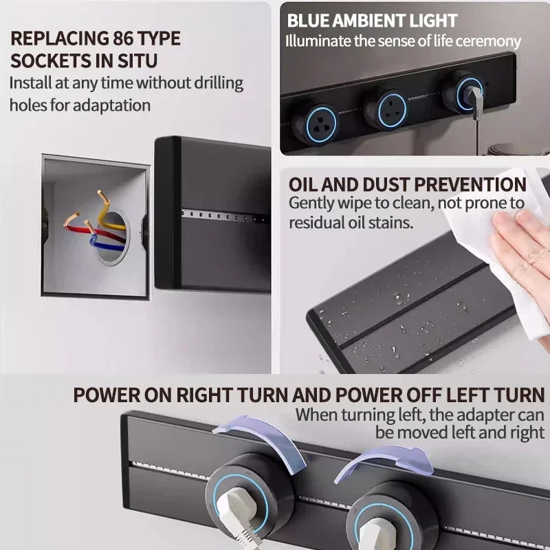 High‑Power Track Socket Wall Rail (40/50cm) – Movable Outlets, 8000W, EU/US/UK, USB‑C