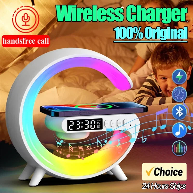 3-in-1 Wireless Charging Station Speaker Clock with Night Light