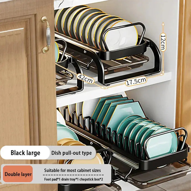 Kitchen Storage Rack Pull-Out Dish Drainer — Built-In Cabinet/Sink Organizer for Plates, Bowls & Cups Homeysolve