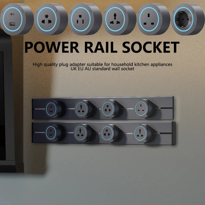 High‑Power Track Socket Wall Rail (40/50cm) – Movable Outlets, 8000W, EU/US/UK, USB‑C