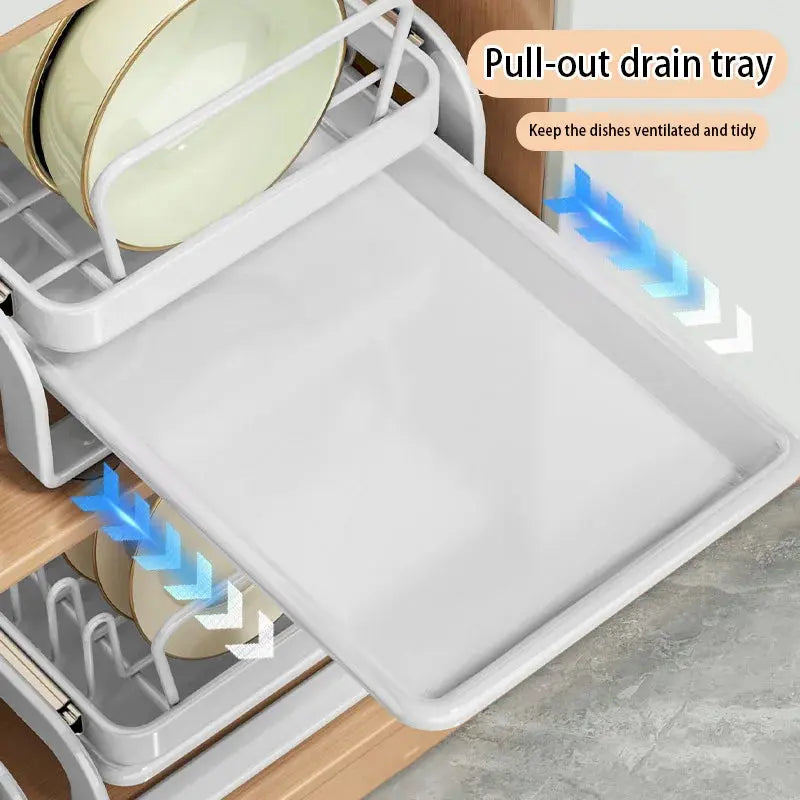 Kitchen Storage Rack Pull-Out Dish Drainer — Built-In Cabinet/Sink Organizer for Plates, Bowls & Cups Homeysolve