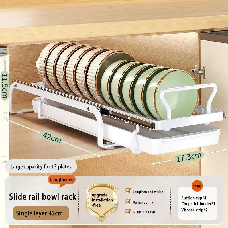 Kitchen Storage Rack Pull-Out Dish Drainer — Built-In Cabinet/Sink Organizer for Plates, Bowls & Cups Homeysolve