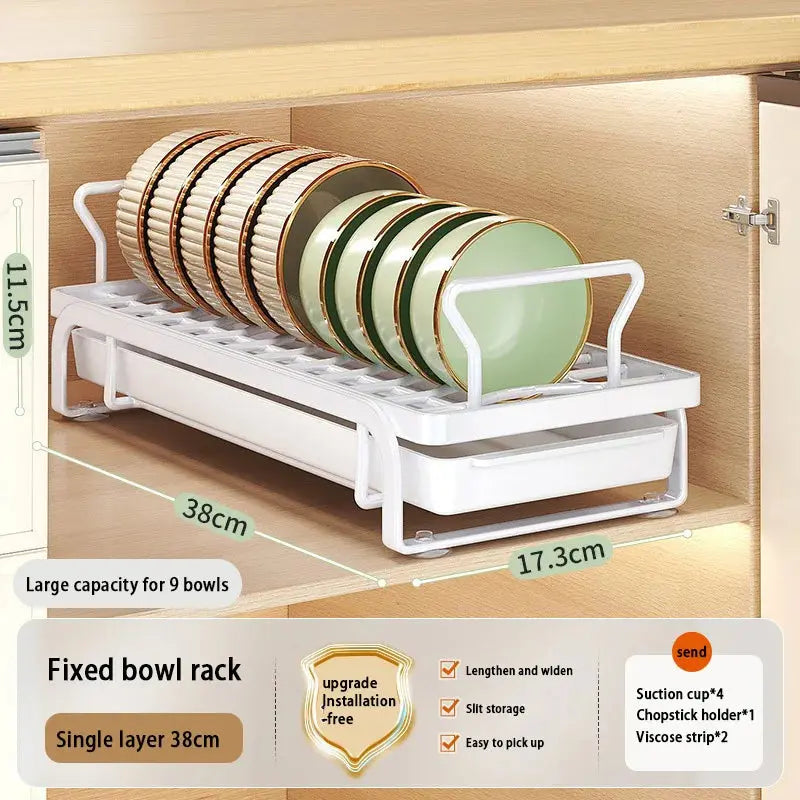 Kitchen Storage Rack Pull-Out Dish Drainer — Built-In Cabinet/Sink Organizer for Plates, Bowls & Cups Homeysolve