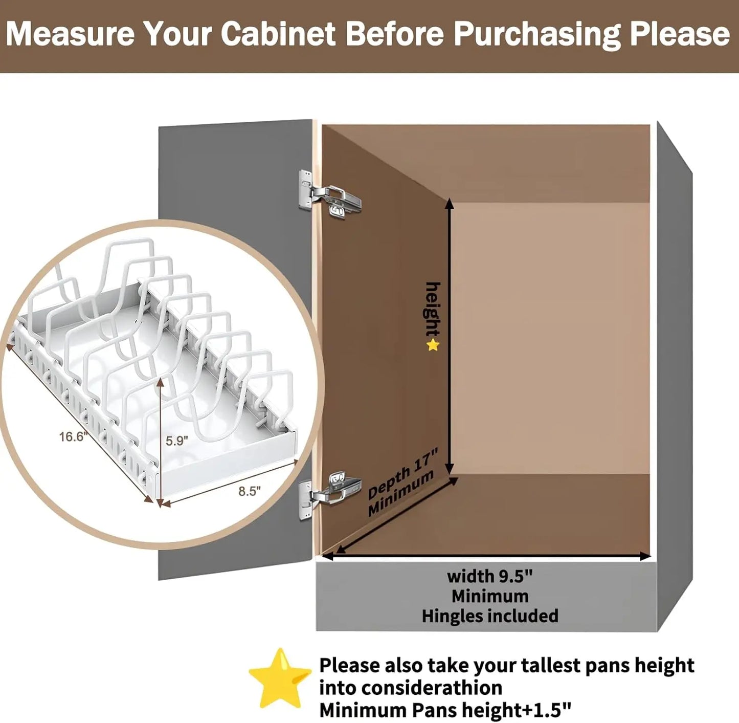 Pull-Out Cabinet Organizer for Pots and Pans – Under Cabinet Storage with Adjustable Dividers | Pot Lid Holder & Cookware Rack for Kitchen Organization