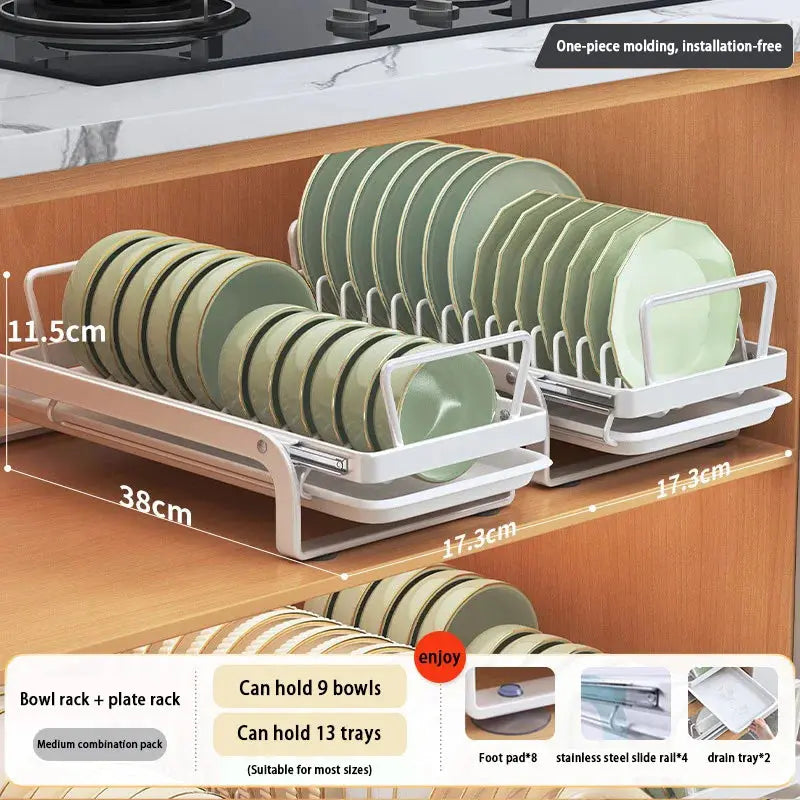 Kitchen Storage Rack Pull-Out Dish Drainer — Built-In Cabinet/Sink Organizer for Plates, Bowls & Cups Homeysolve